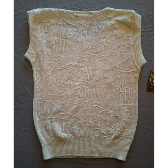 New Vintage Kate Collins Cream Cap Sleeve Sweater with Floral Print, NWT, Medium - Picture 5 of 6